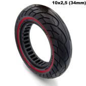 Plná bezdušové pneumatiky 10 x 2,5 (34mm) červená linka